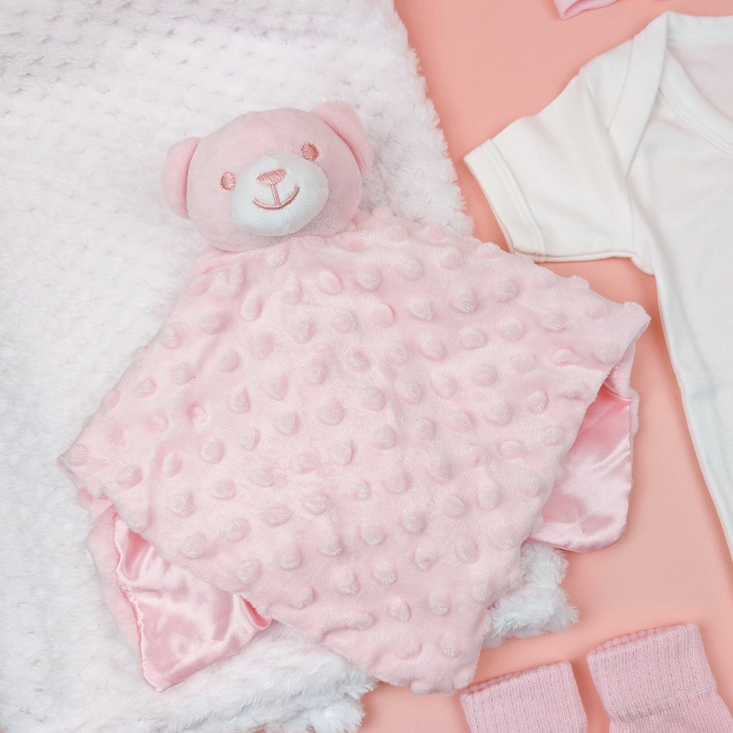 Newborn Born In Pink Teddy Personalised Coming Home Gift Set, 5 Piece Gift Set, Baby Outfit, New Arrival, Baby Girl Hamper, Newborn Outfit