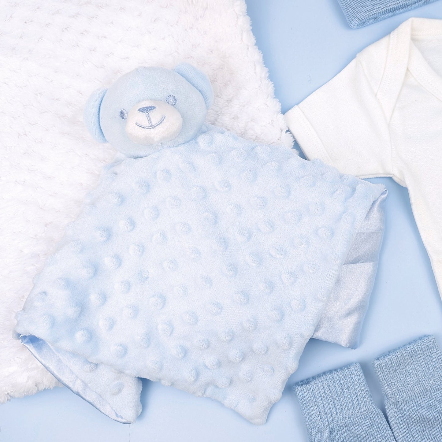 Newborn Born In Blue Teddy Personalised Coming Home Gift Set, 5 Piece Gift Set, Baby Outfit, New Arrival, Baby Boy Hamper, Newborn Outfit