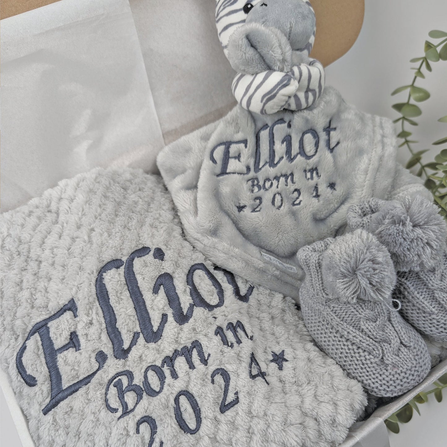 Embroidered Zebra Comforter Blanket Gift Set | Baby Shower Gift | Baby Booties | Baby Gift | Newborn Girl Boy | Newborn Baby Gift