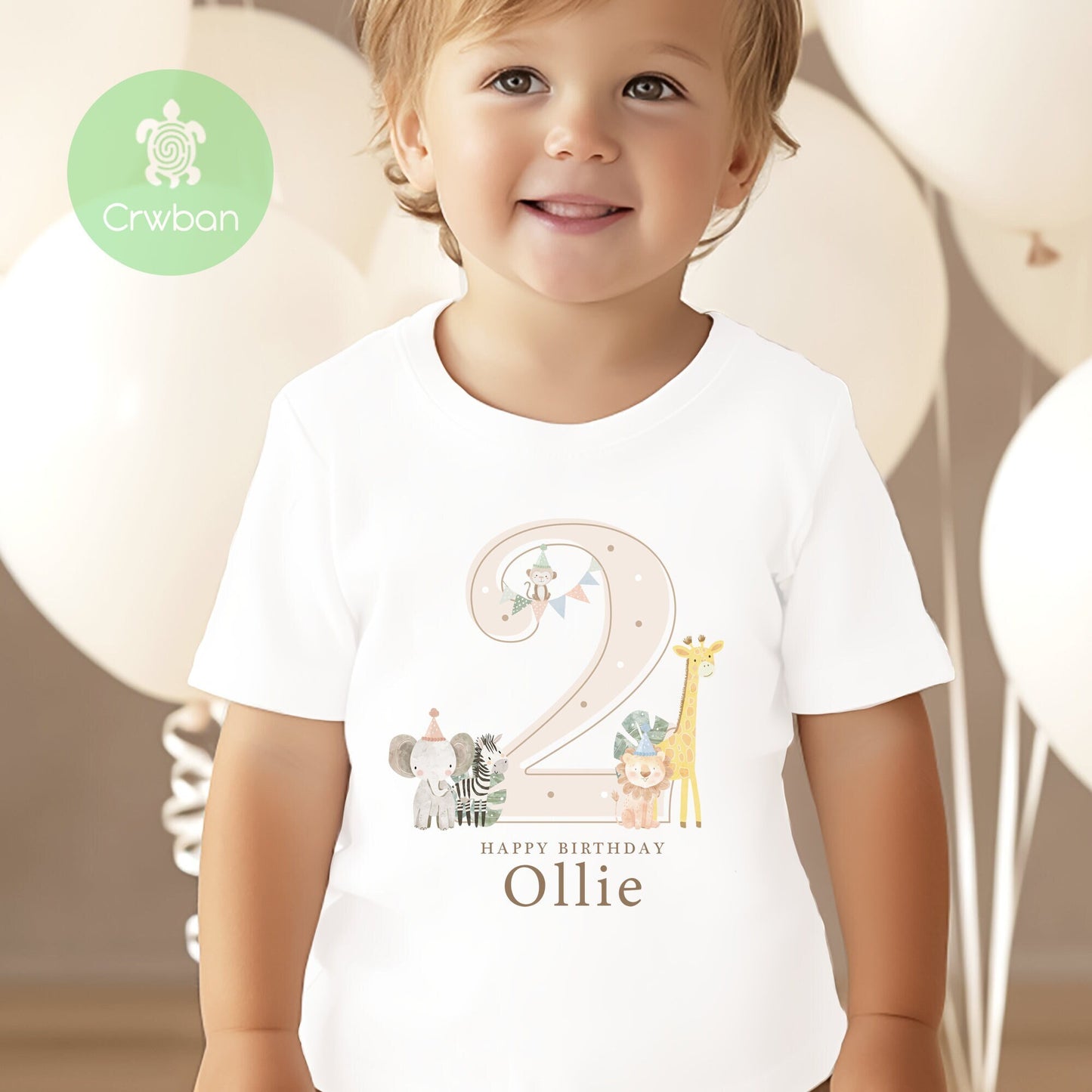 Safari Neutral Shadow Happy Birthday Party T-shirt Top, Personalised 1st 2nd 3rd Birthday design, Birthday Outfit, First Second Birthday Tee