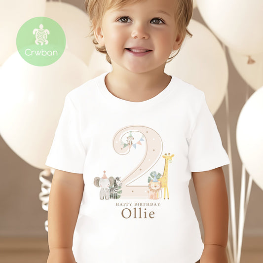 Safari Neutral Shadow Happy Birthday Party T-shirt Top, Personalised 1st 2nd 3rd Birthday design, Birthday Outfit, First Second Birthday Tee