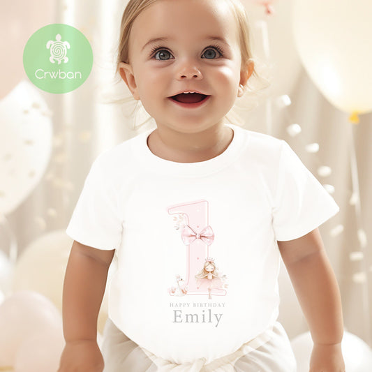 Ballerina Pink Shadow Happy Birthday Party T-shirt Top, Personalised 1st 2nd 3rd Birthday design, Birthday Outfit, First Second Birthday Tee