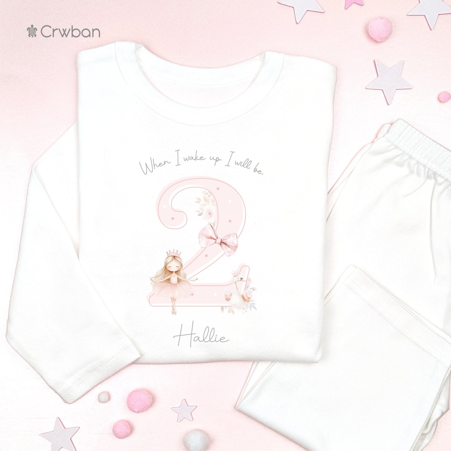 Ballerina Pink Shadow Personalised Kids Outfit, Birthday Morning Set, Custom Name Cotton Clothing Set for Girls, Tight-fitting style