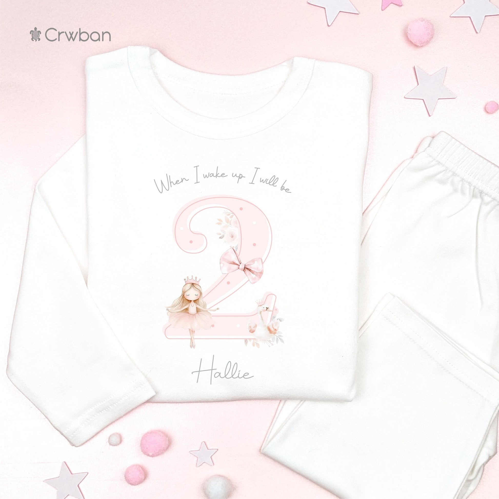 Ballerina Pink Shadow Personalised Kids Outfit, Birthday Morning Set, Custom Name Cotton Clothing Set for Girls, Tight-fitting style