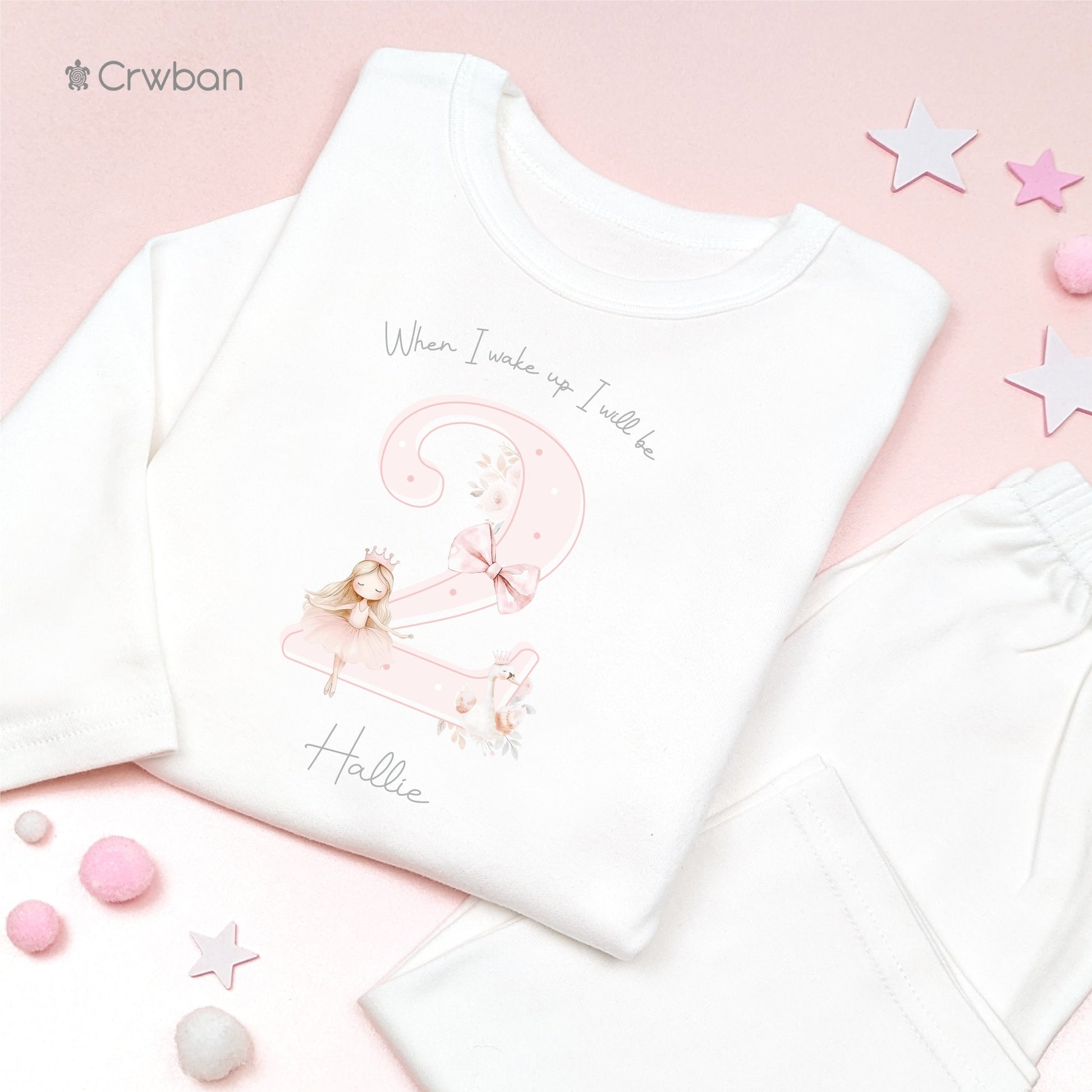 Ballerina Pink Shadow Personalised Kids Outfit, Birthday Morning Set, Custom Name Cotton Clothing Set for Girls, Tight-fitting style
