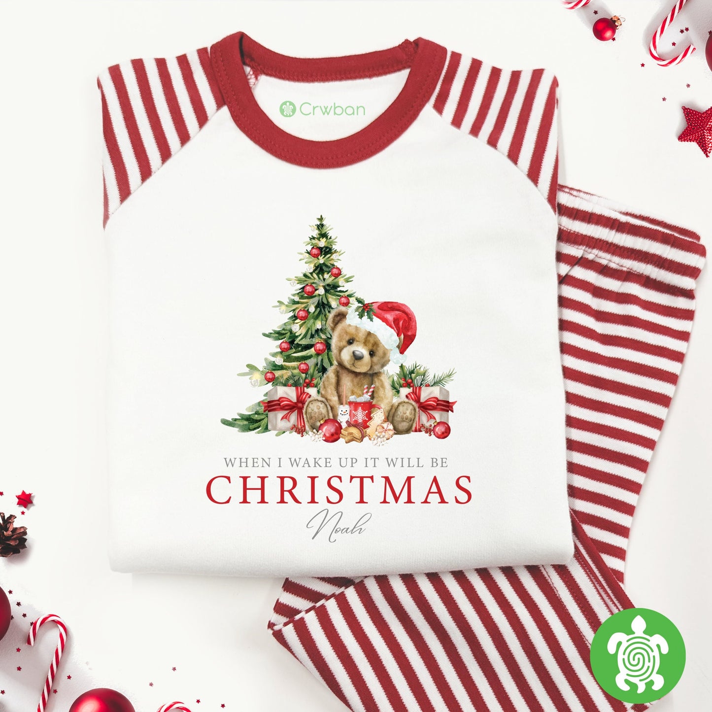 Luxury When I Wake Up It Will Be Christmas Christmas, Red Teddy Festive Pattern, Personalised XMas Eve Set, Tight-fitting style