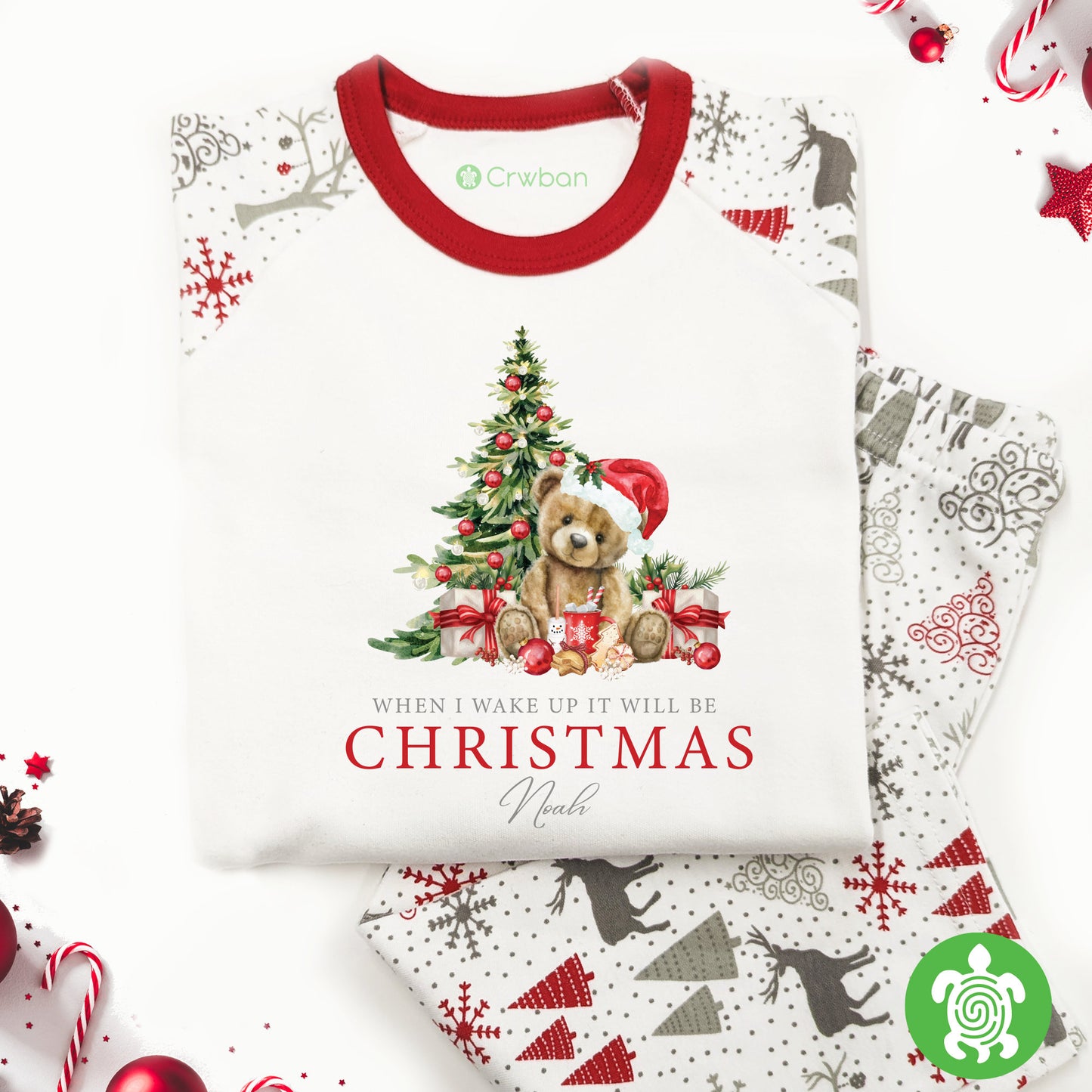 Luxury When I Wake Up It Will Be Christmas Christmas, Red Teddy Festive Pattern, Personalised XMas Eve Set, Tight-fitting style