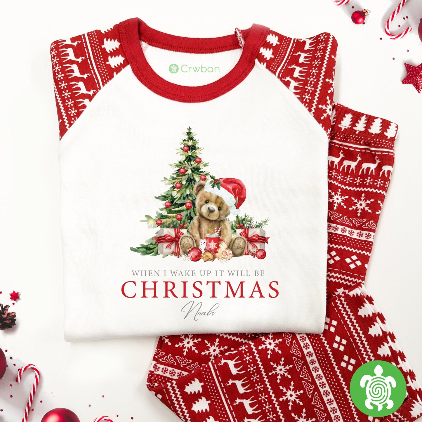 Luxury When I Wake Up It Will Be Christmas Christmas, Red Teddy Festive Pattern, Personalised XMas Eve Set, Tight-fitting style