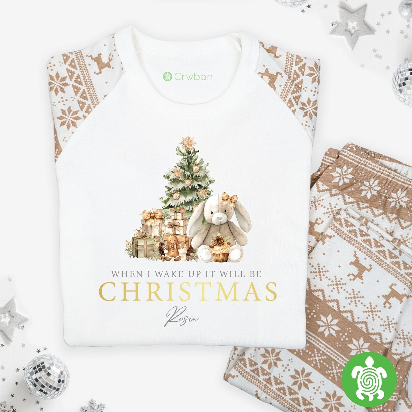 Luxury When I Wake Up It Will Be Christmas Christmas, Bunny Neutral Festive Pattern, Personalised XMas Eve Set, Tight-fitting style