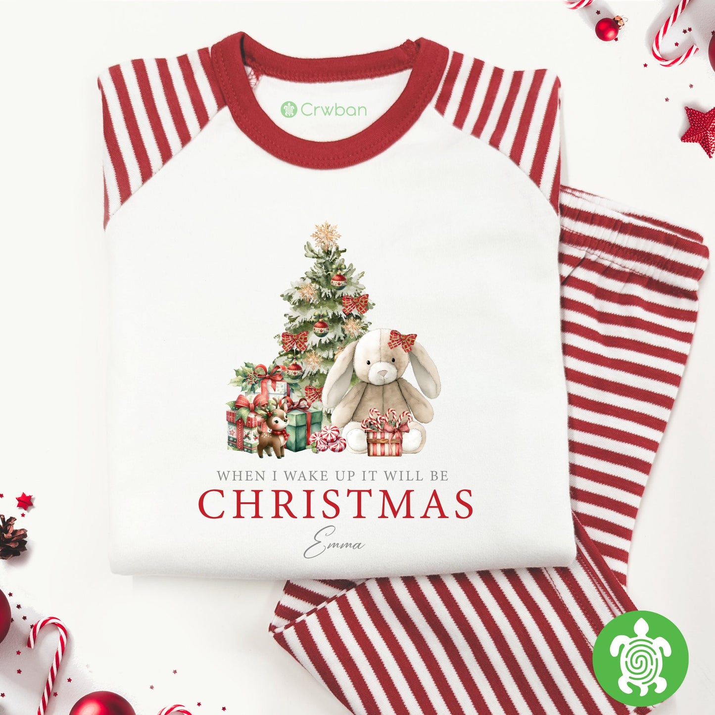 Luxury When I Wake Up It Will Be Christmas Christmas, Bunny Red Festive Pattern, Personalised XMas Eve Set, Tight-fitting style