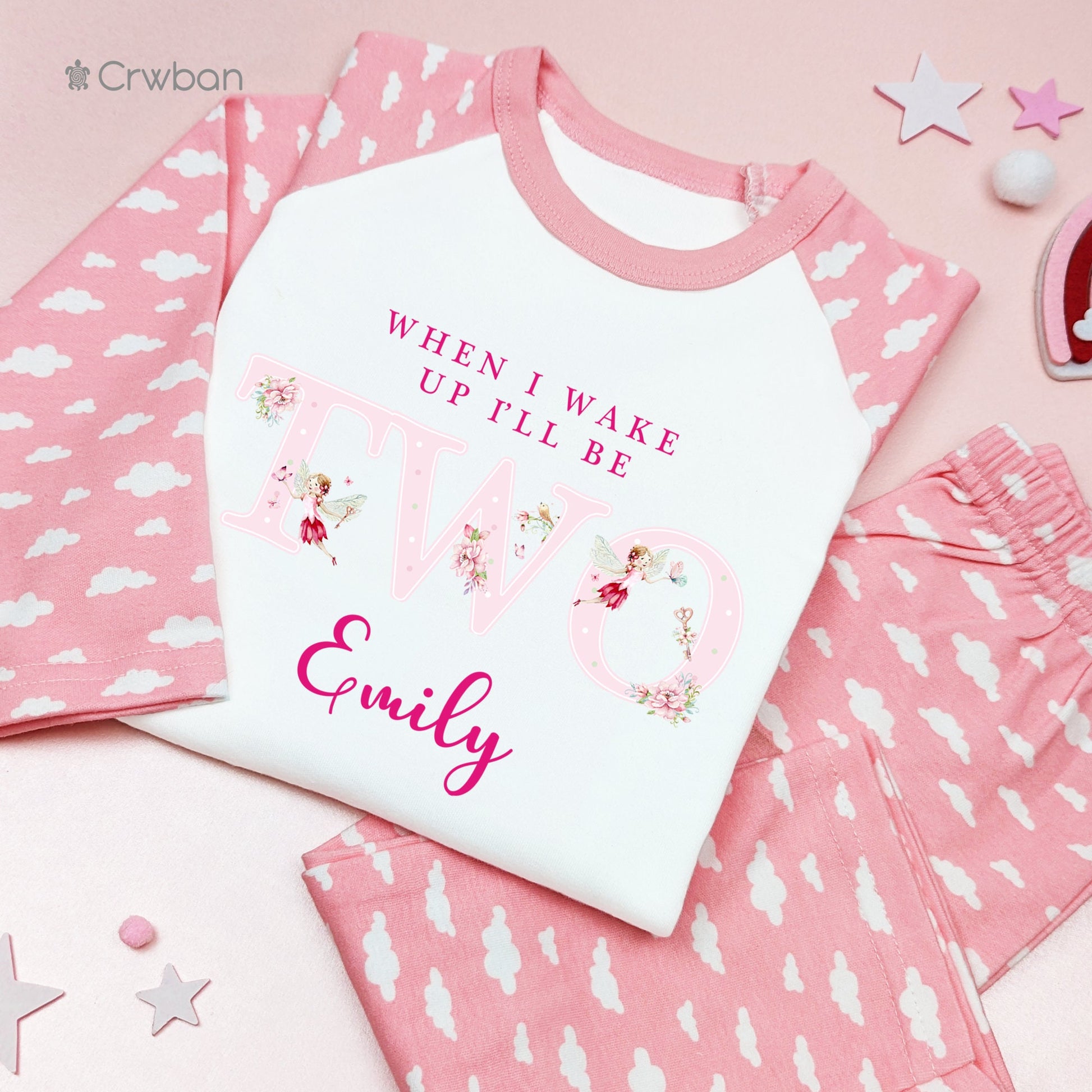 Watercolour Pink Fairy Any Age Birthday Personalised Kids Outfit, Birthday Morning Set, Custom Name Cotton Clothing Set, Tight-fitting style