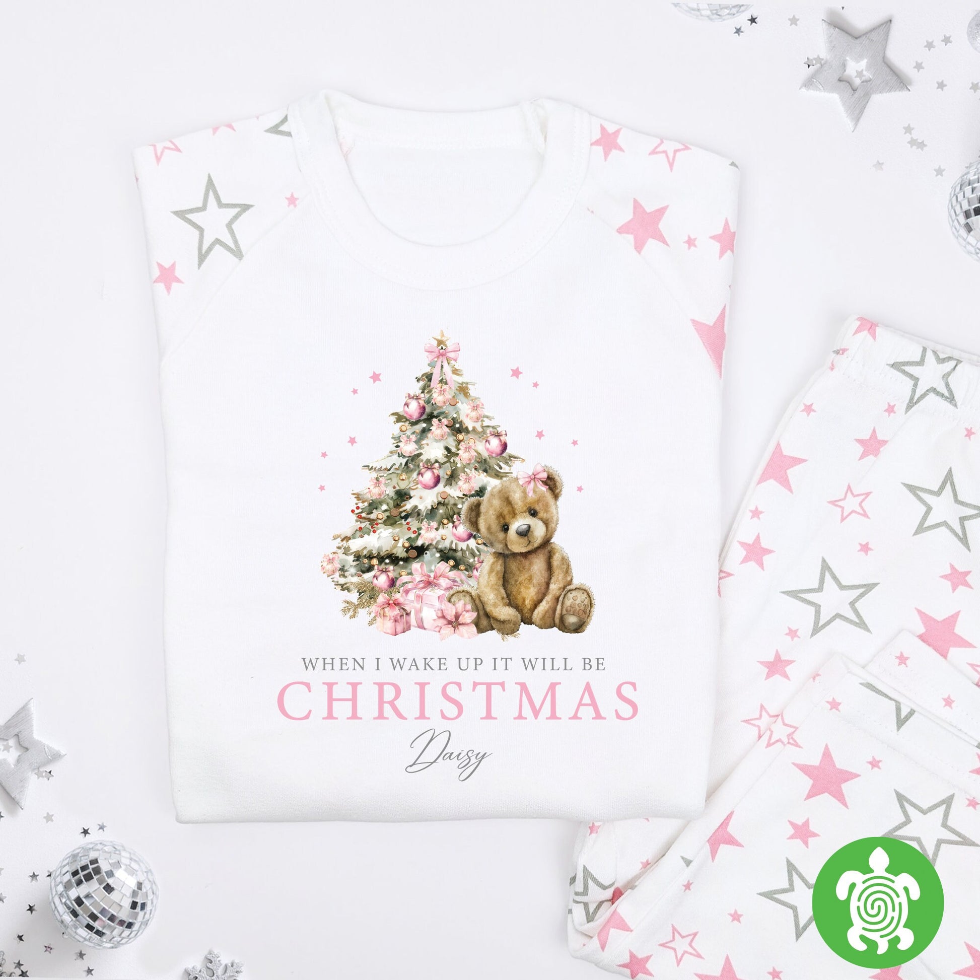 Luxury Pink Teddy When I Wake Up It Will Be Christmas, Pink Festive, Xmas Set, Tight-fitting style, Christmas Eve Outfit, Festive Gift