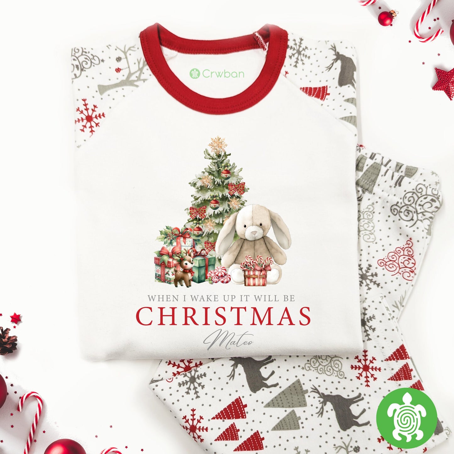 Luxury When I Wake Up It Will Be Christmas Christmas, Bunny Red Festive Pattern, Personalised XMas Eve Set, Tight-fitting style