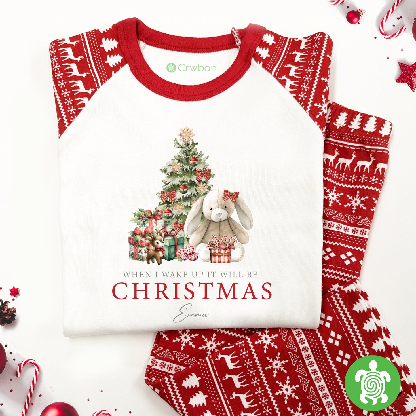 Luxury When I Wake Up It Will Be Christmas Christmas, Bunny Red Festive Pattern, Personalised XMas Eve Set, Tight-fitting style