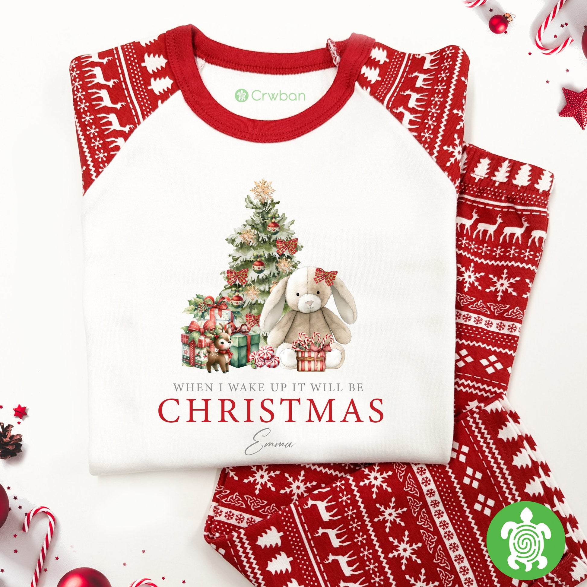 Luxury When I Wake Up It Will Be Christmas Christmas, Bunny Red Festive Pattern, Personalised XMas Eve Set, Tight-fitting style
