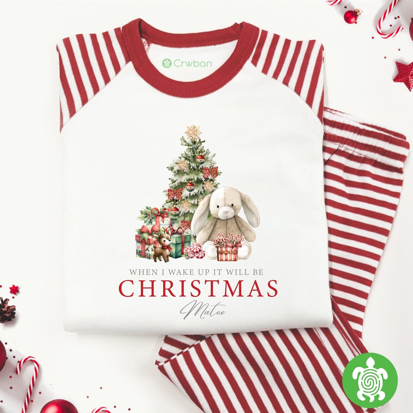 Luxury When I Wake Up It Will Be Christmas Christmas, Bunny Red Festive Pattern, Personalised XMas Eve Set, Tight-fitting style
