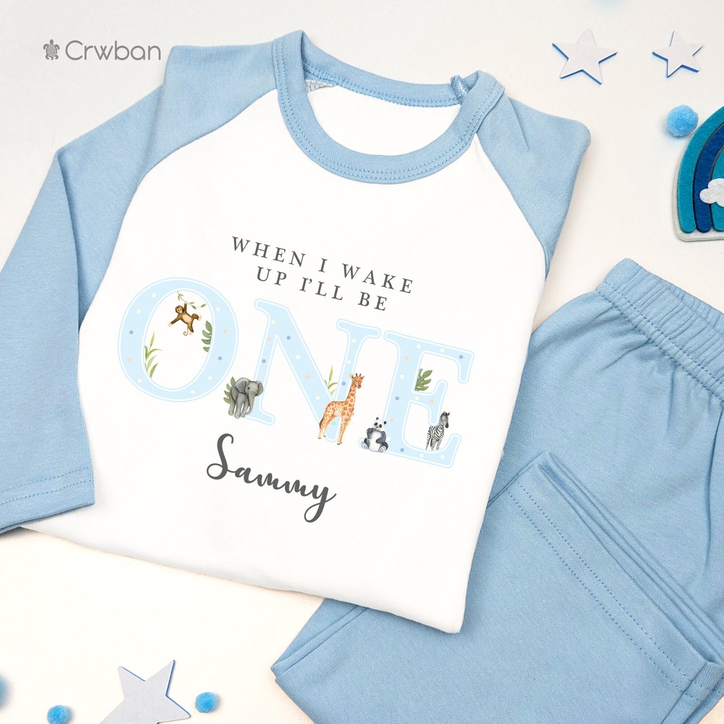 Safari Blue with Any Age Birthday Personalised Kids Outfit, Birthday Morning Set, Custom Name Cotton Clothing Set, Tight-fitting style