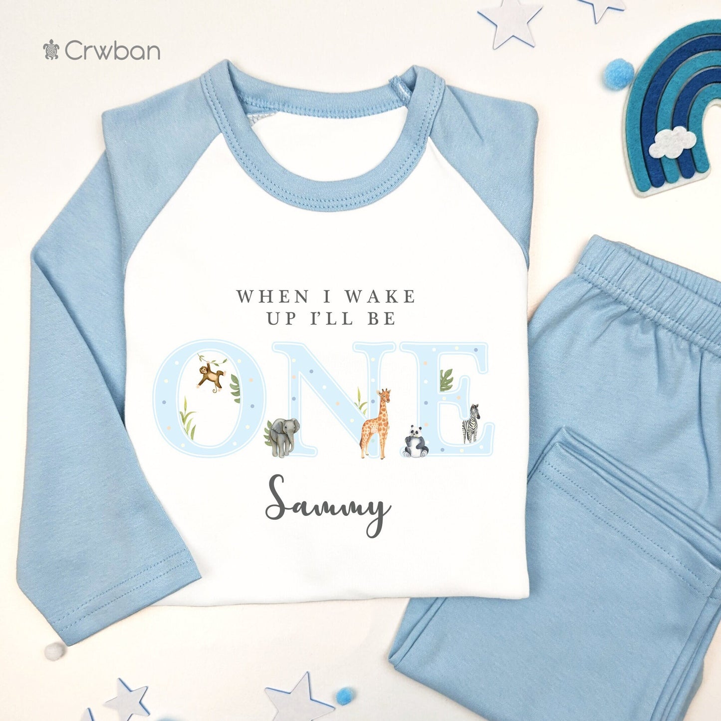 Safari Blue with Any Age Birthday Personalised Kids Outfit, Birthday Morning Set, Custom Name Cotton Clothing Set, Tight-fitting style