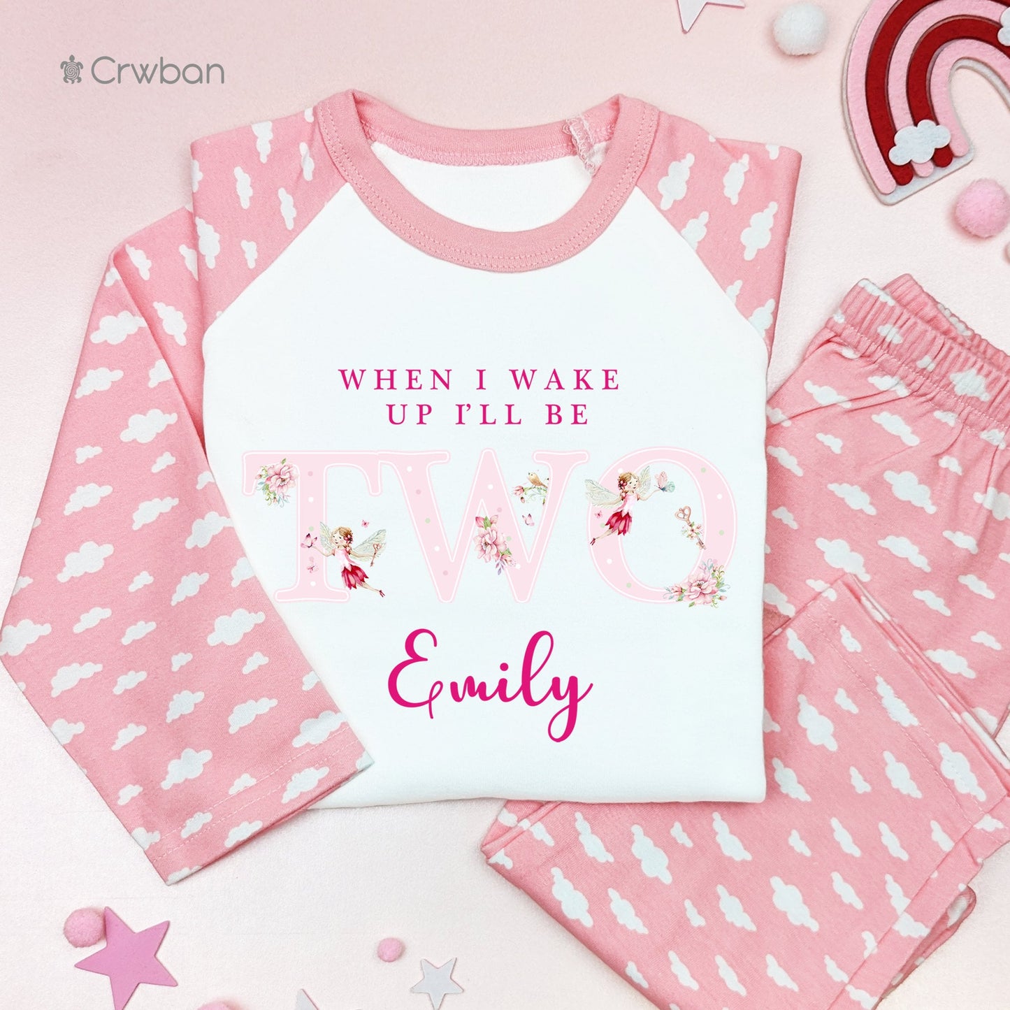 Watercolour Pink Fairy Any Age Birthday Personalised Kids Outfit, Birthday Morning Set, Custom Name Cotton Clothing Set, Tight-fitting style