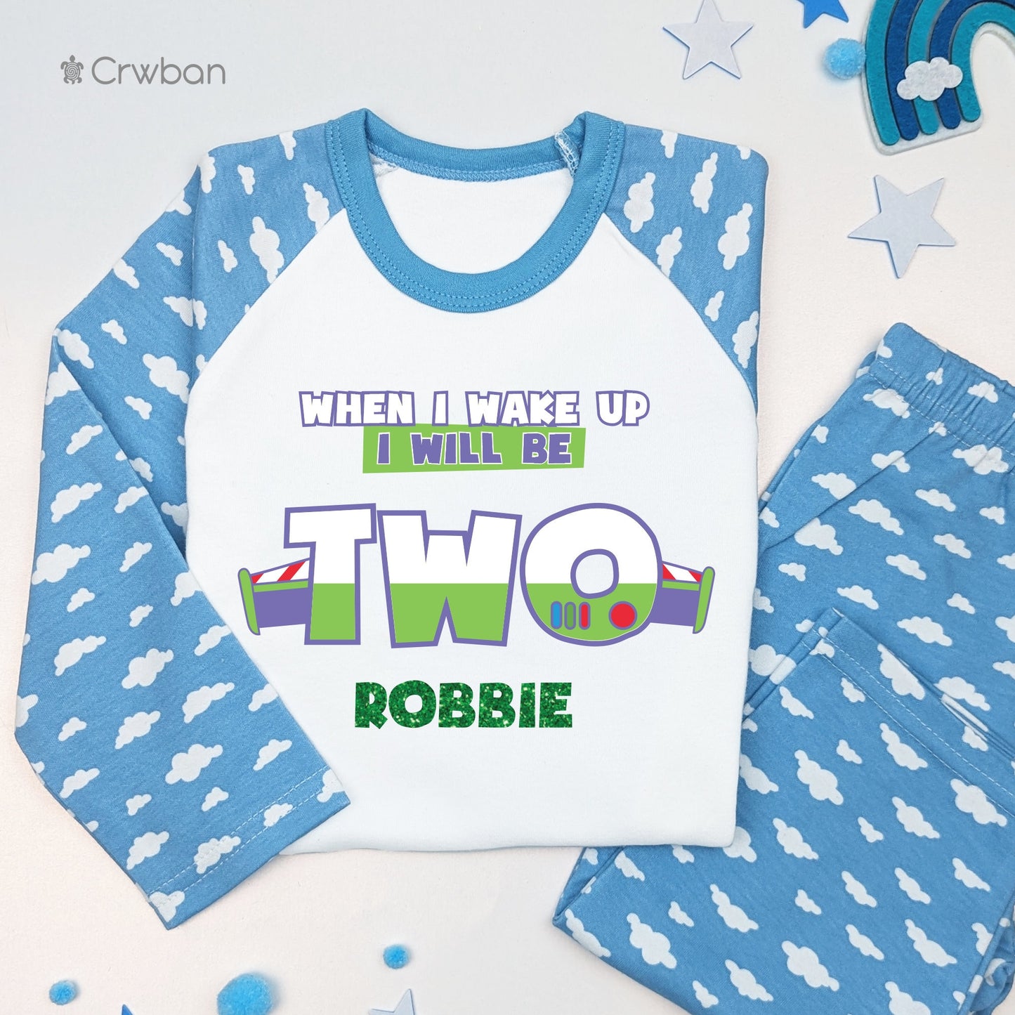 Space Toy Personalised Any Age Birthday Pyjamas, When I Wake Up I'll Be One, Birthday Gift Boy Girl, Movie Inspired Pyjamas, Green Glitter
