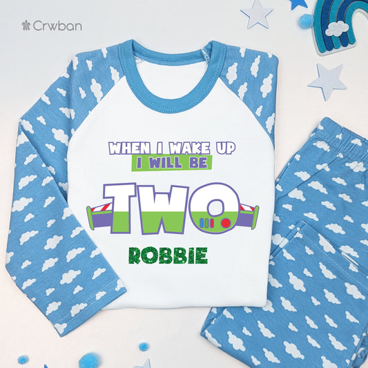 Space Toy Personalised Any Age Birthday Pyjamas, When I Wake Up I'll Be One, Birthday Gift Boy Girl, Movie Inspired Pyjamas, Green Glitter