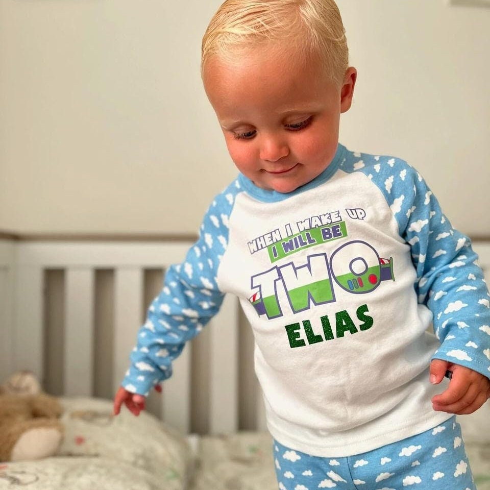 Space Toy Theme Any Age Personalised Kids Outfit, Birthday Morning Set, Custom Name Cotton Clothing Set, Tight-fitting style, Movie Inspired