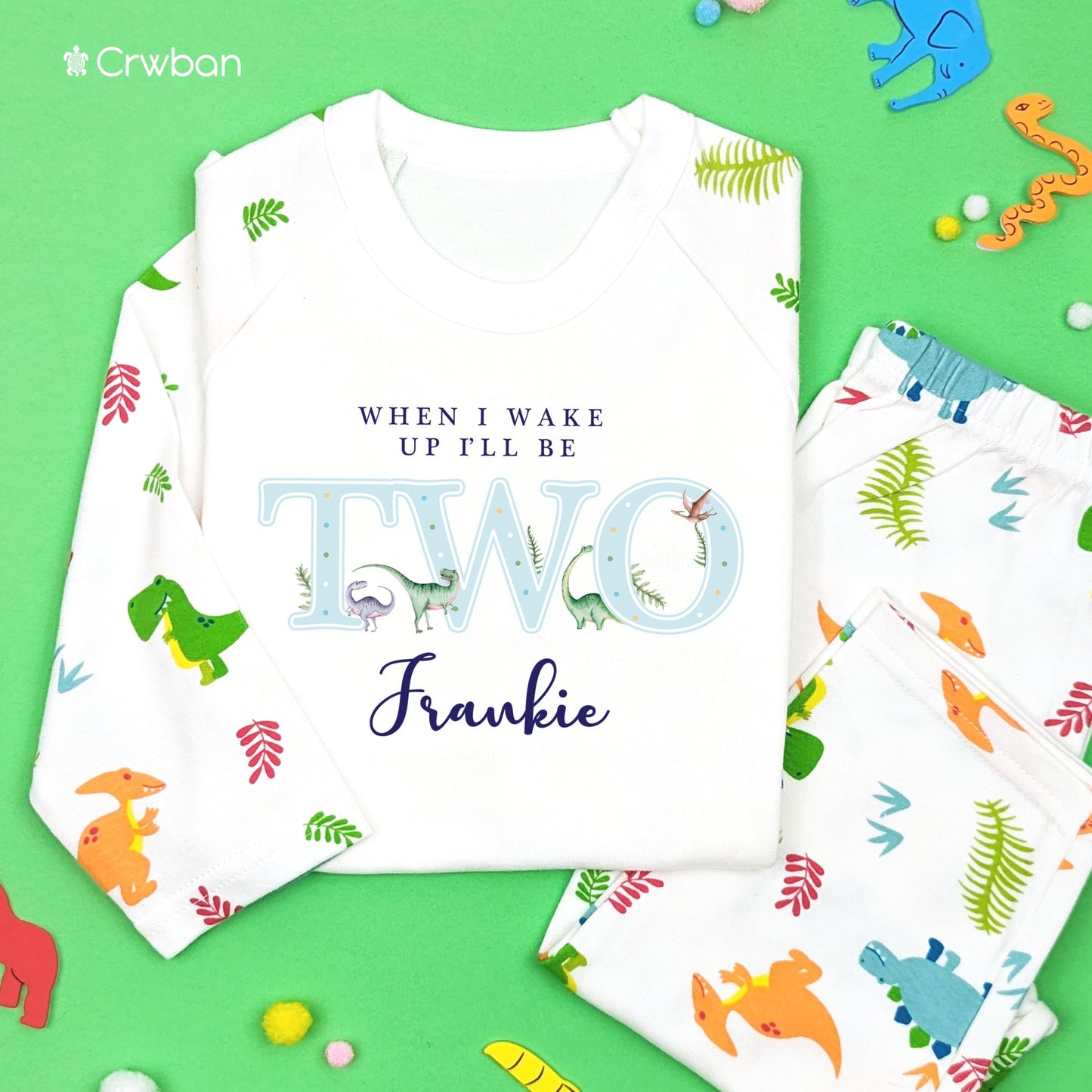 Blue Dinosaur When I Wake Up Any Age Personalised Kids Outfit, Birthday Morning Set, Custom Name Cotton Clothing Set, Tight-fitting style