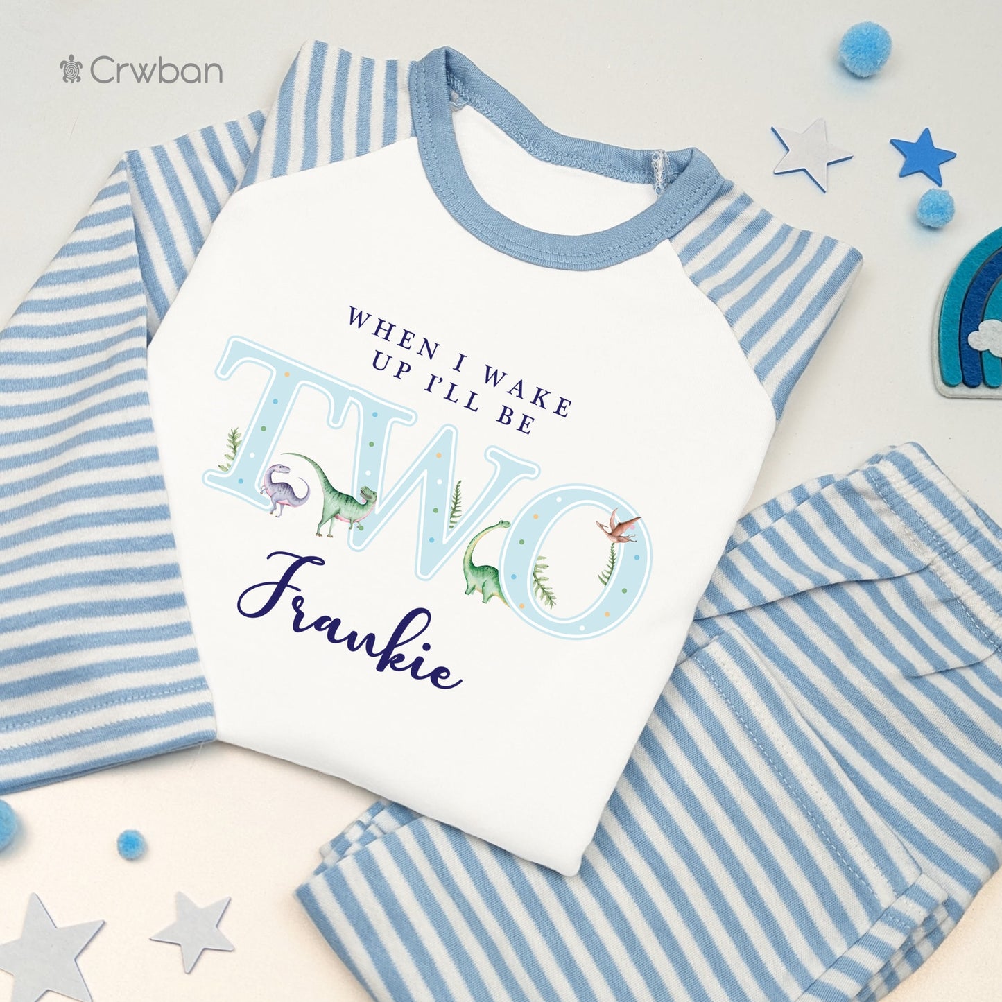 Blue Dinosaur When I Wake Up Any Age Personalised Kids Outfit, Birthday Morning Set, Custom Name Cotton Clothing Set, Tight-fitting style