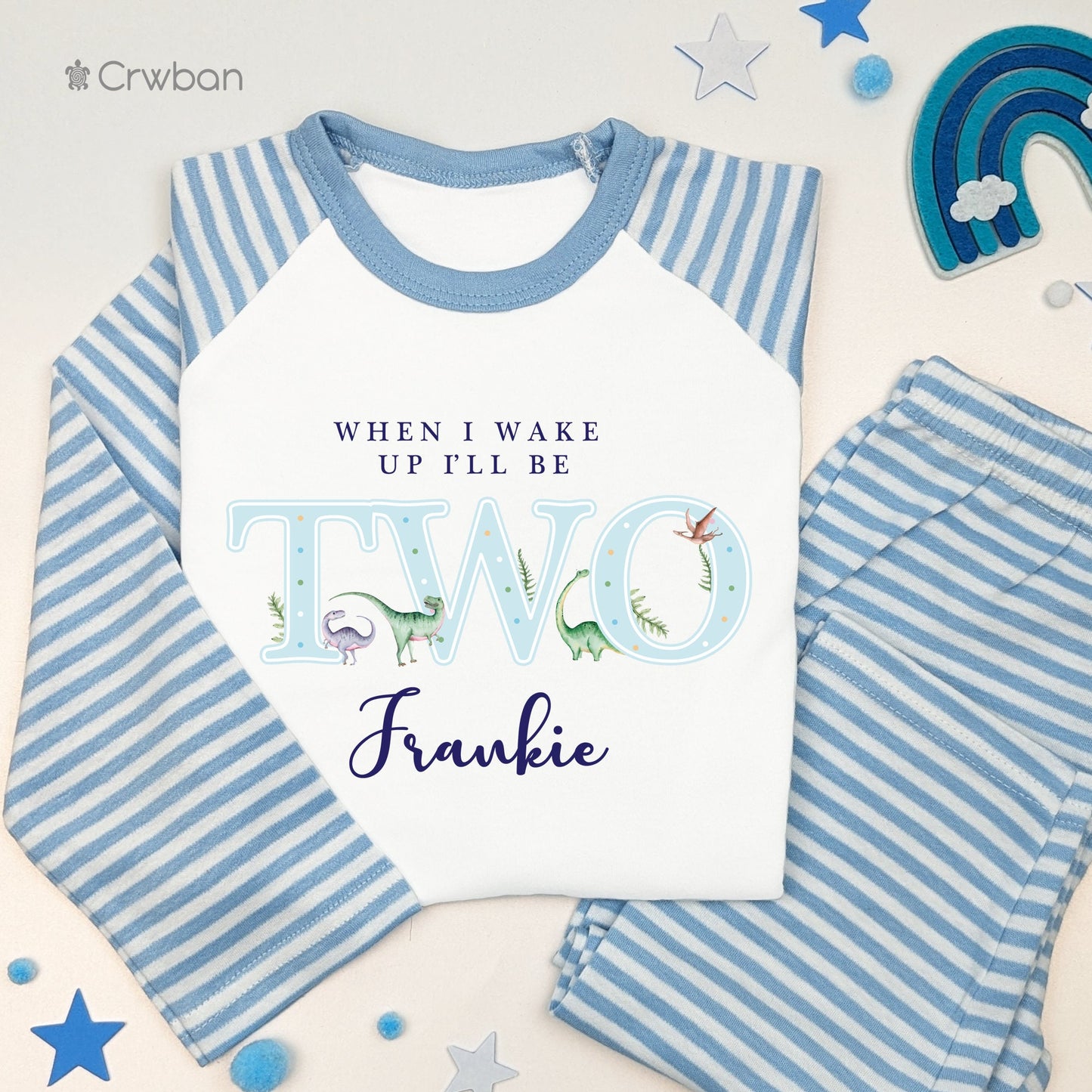 Blue Dinosaur When I Wake Up Any Age Personalised Kids Outfit, Birthday Morning Set, Custom Name Cotton Clothing Set, Tight-fitting style