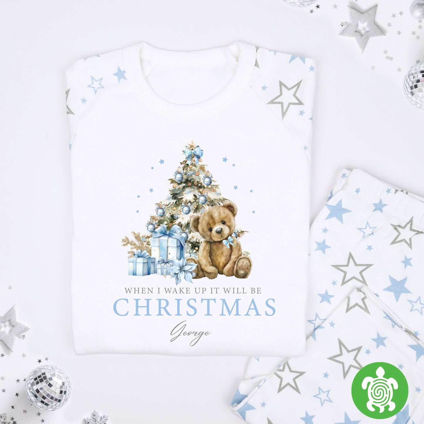 Luxury Blue Teddy When I Wake Up It Will Be Christmas, Blue Festive, Xmas Set, Tight-fitting style, Christmas Eve Outfit, Festive Gift
