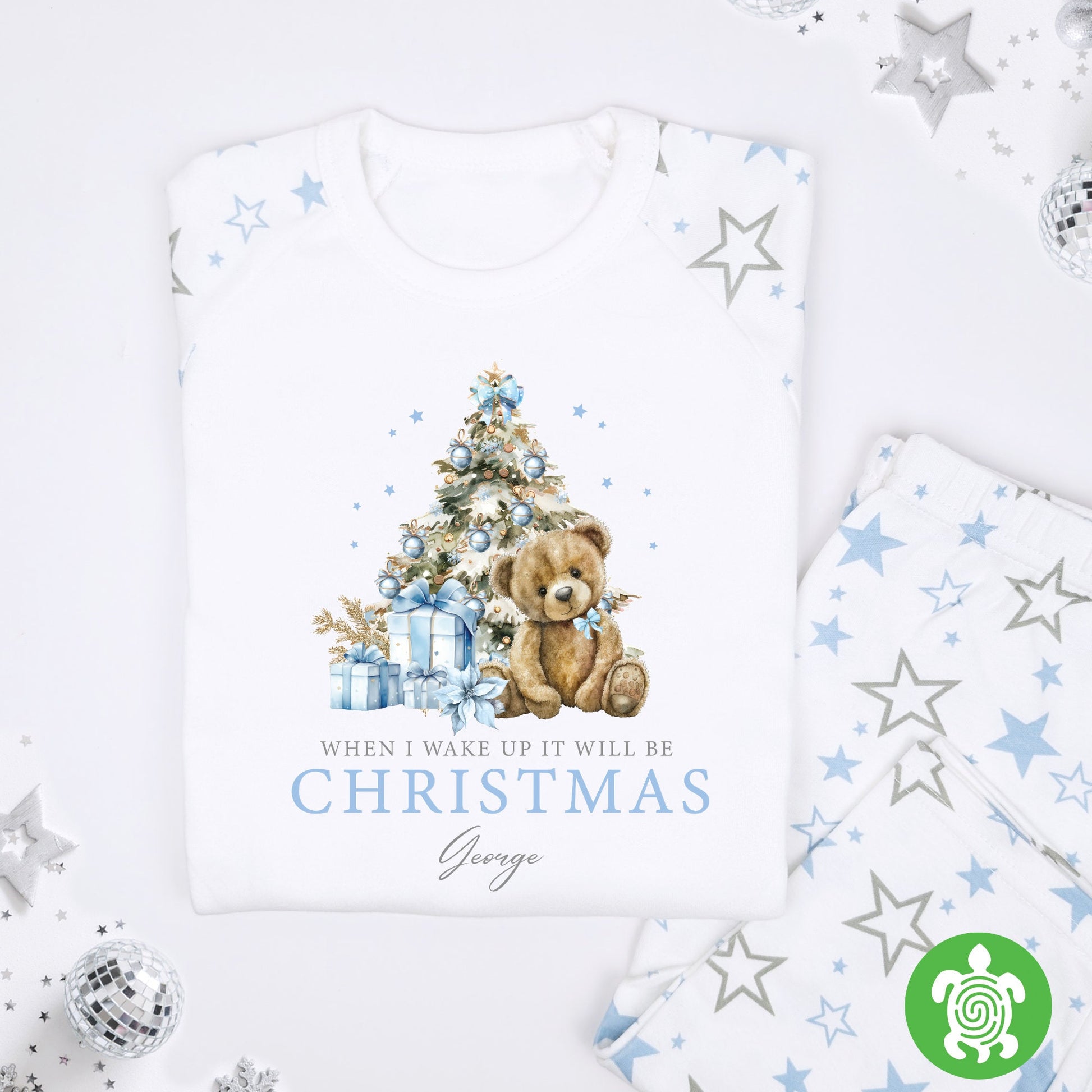 Luxury Blue Teddy When I Wake Up It Will Be Christmas, Blue Festive, Xmas Set, Tight-fitting style, Christmas Eve Outfit, Festive Gift