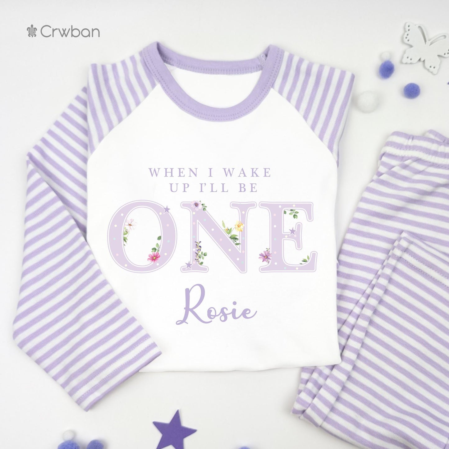 Princess Flowers 1st 2nd When I Wake Up I'll be One Two Personalised 1st Birthday Girl Ballerina Fairytail Pattern Pyjamas Birthday Gift