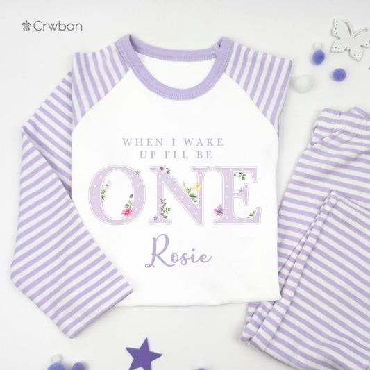 Princess Flowers 1st 2nd When I Wake Up I'll be One Two Personalised 1st Birthday Girl Ballerina Fairytail Pattern Pyjamas Birthday Gift