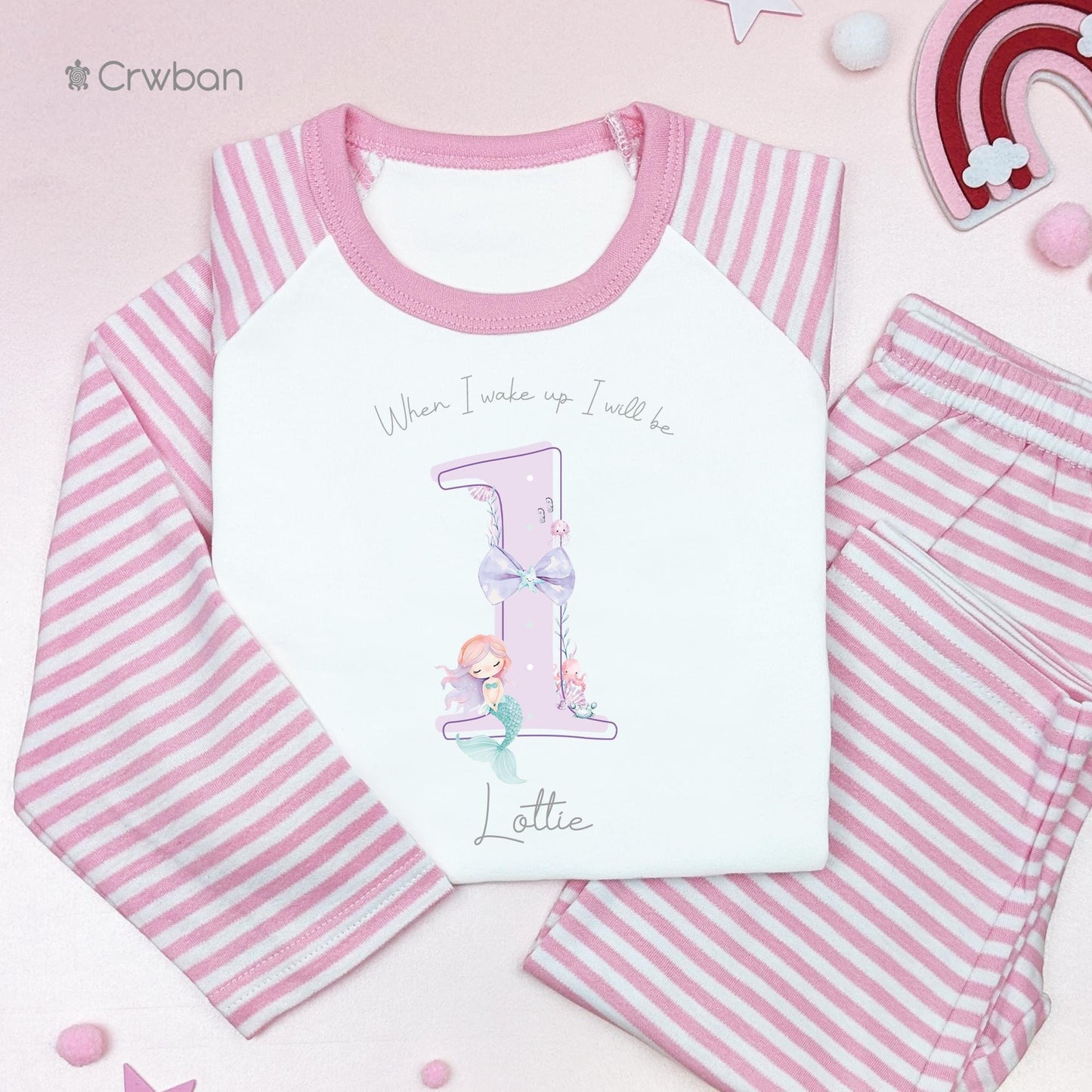 Purple Mermaid Shadow Any Age Birthday Pyjamas, Children Toddler, Personalised Pyjamas Gift, Birthday Girl Pyjamas, 1st 2nd Birthday Outfit