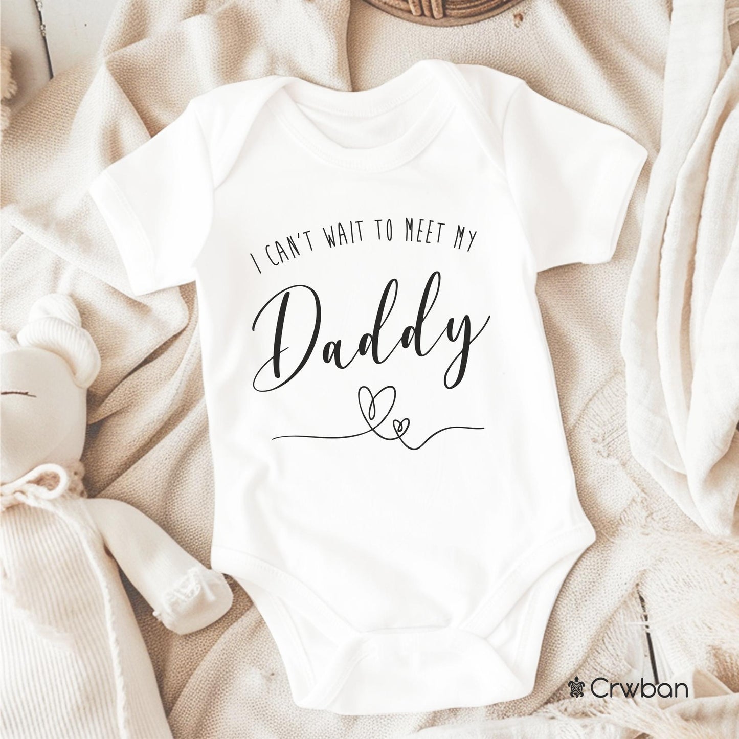 I Can't Wait To Meet My Daddy Nanny Auntie Uncle Sister Brother Pregnancy Announcement Unisex White Babygrow Bodysuit Gift Baby Shower