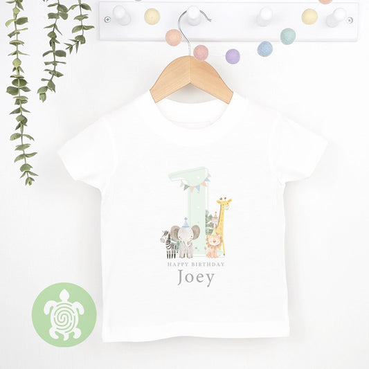 Safari Green Shadow Happy Birthday Party T-shirt Top, Personalised 1st 2nd 3rd Birthday design, Birthday Outfit, First Second Birthday Tee