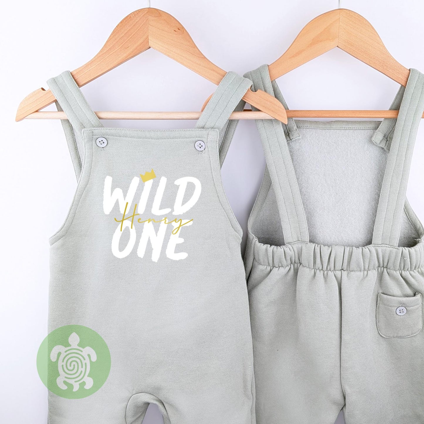Personalised Wild One Fleece Dungarees, Children's Party Outfit, with Metallic gold Print, Toddler Outfit, Birthday Overalls, 1st Birthday