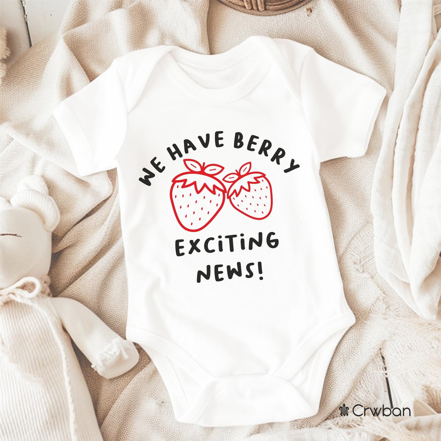 Berry Exciting News Strawberry Baby Pregnancy Announcement Unisex White Babygrow Bodysuit Gift Baby Shower