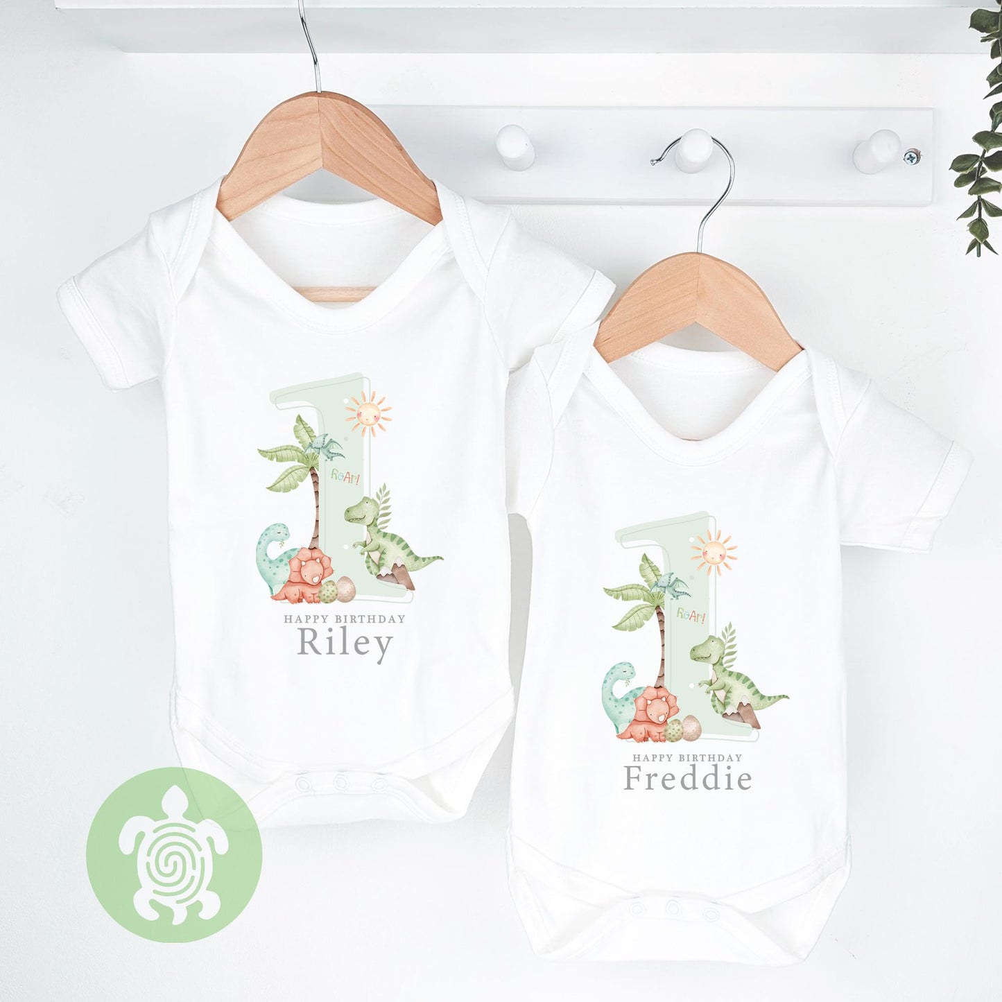 Personalised Green Dinosaur Shadow Birthday Any Age, 1st Birthday Party, Birthday T-shirt, Baby Vest, Childs Jumper, Birthday outfit