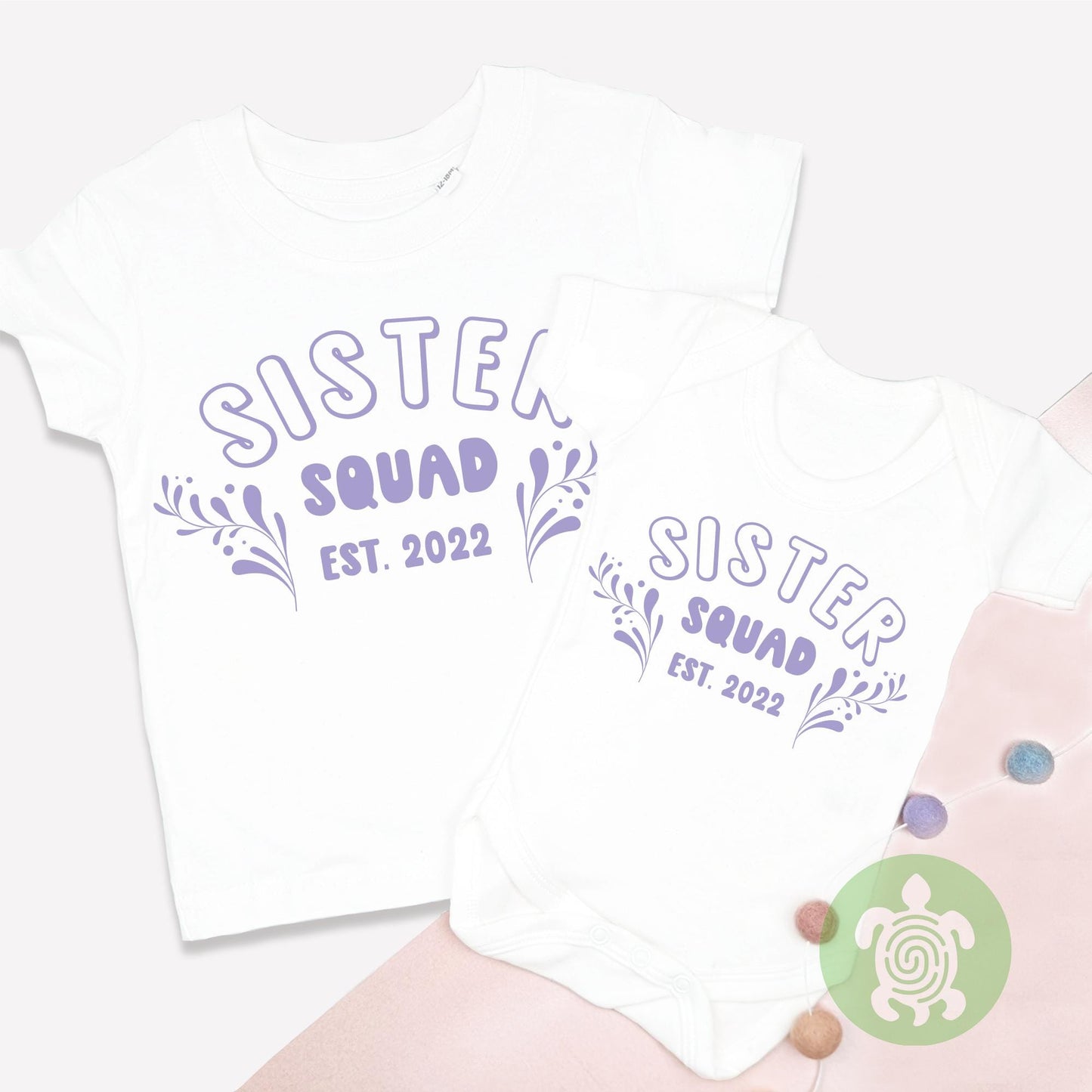 Sister Squad with Personalised Year Tshirt, Bodysuit, Sweatshirt, Sleepsuit, Matching Set Gift, Big Sis Announcement, Newborn Gift, Sisters