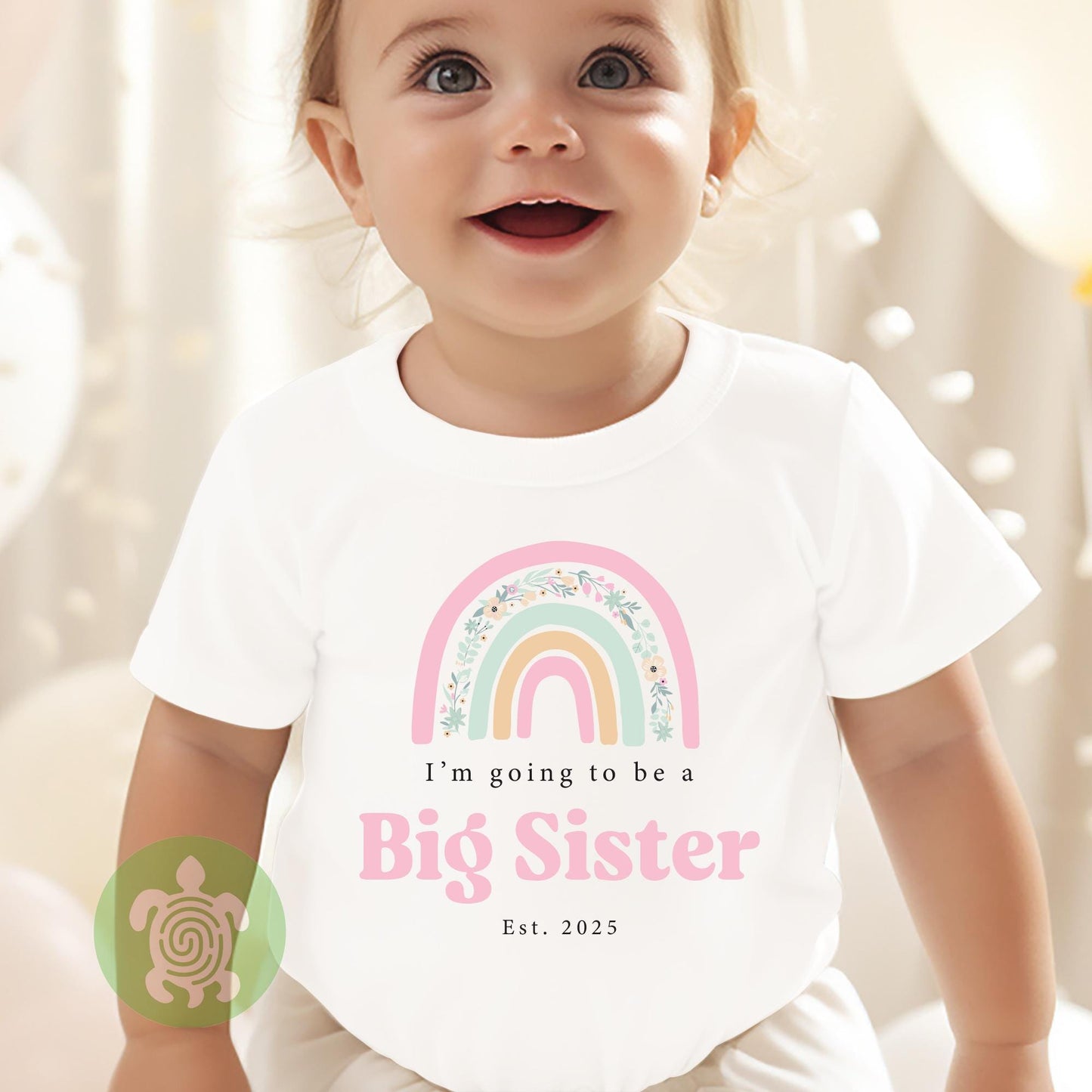 Personalised Girls Boho Rainbow Announcement T-shirt | New Baby Announcement| Big Sister | Children's sweatshirt | New Sister Gift Outfit