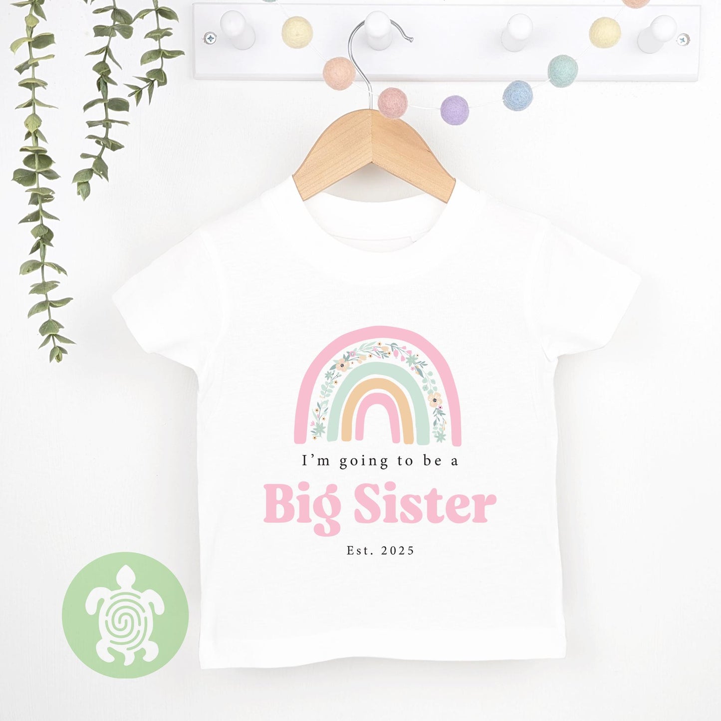Personalised Girls Boho Rainbow Announcement T-shirt | New Baby Announcement| Big Sister | Children's sweatshirt | New Sister Gift Outfit