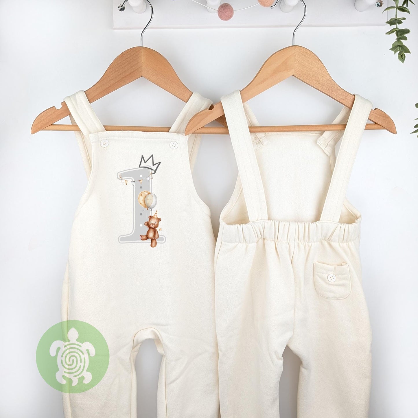 Grey Teddy Personalised Birthday Oat Fleece Dungarees, 1st 2nd Party Outfit with Metallic Silver Print, Childs Clothing, Birthday Outfit