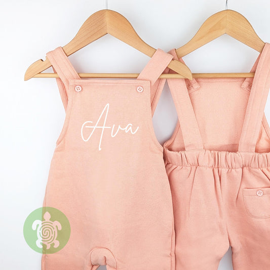 Personalised Printed Baby Toddler Kids Dusty Pink Fleece Dungarees, Party Outfit Birthday Gift Birthday Girl