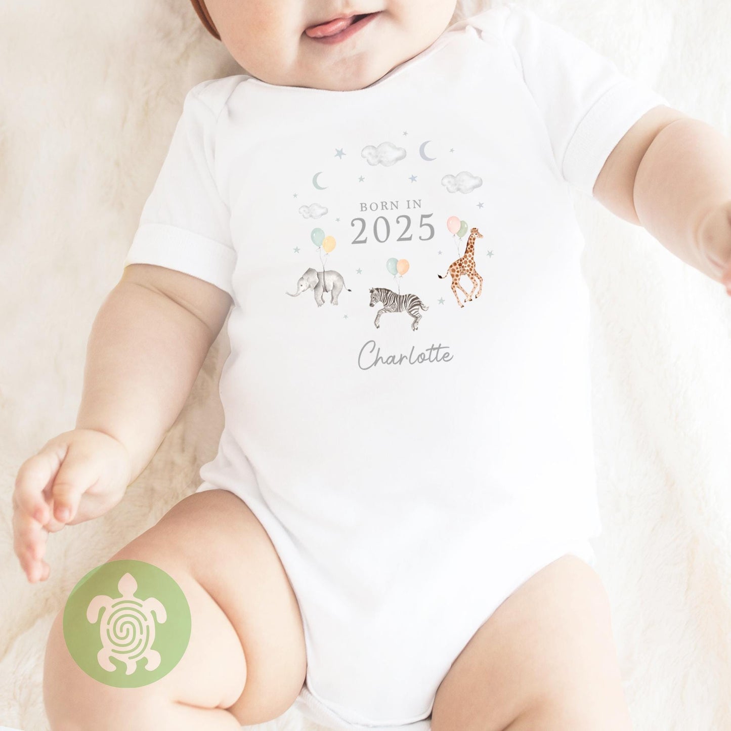 Personalised Born In Safari Balloons gift set | Personalised Sleepsuit Baby Vest|  keepsake Gift | Coming home outfit |Baby Boy Girl Outfit