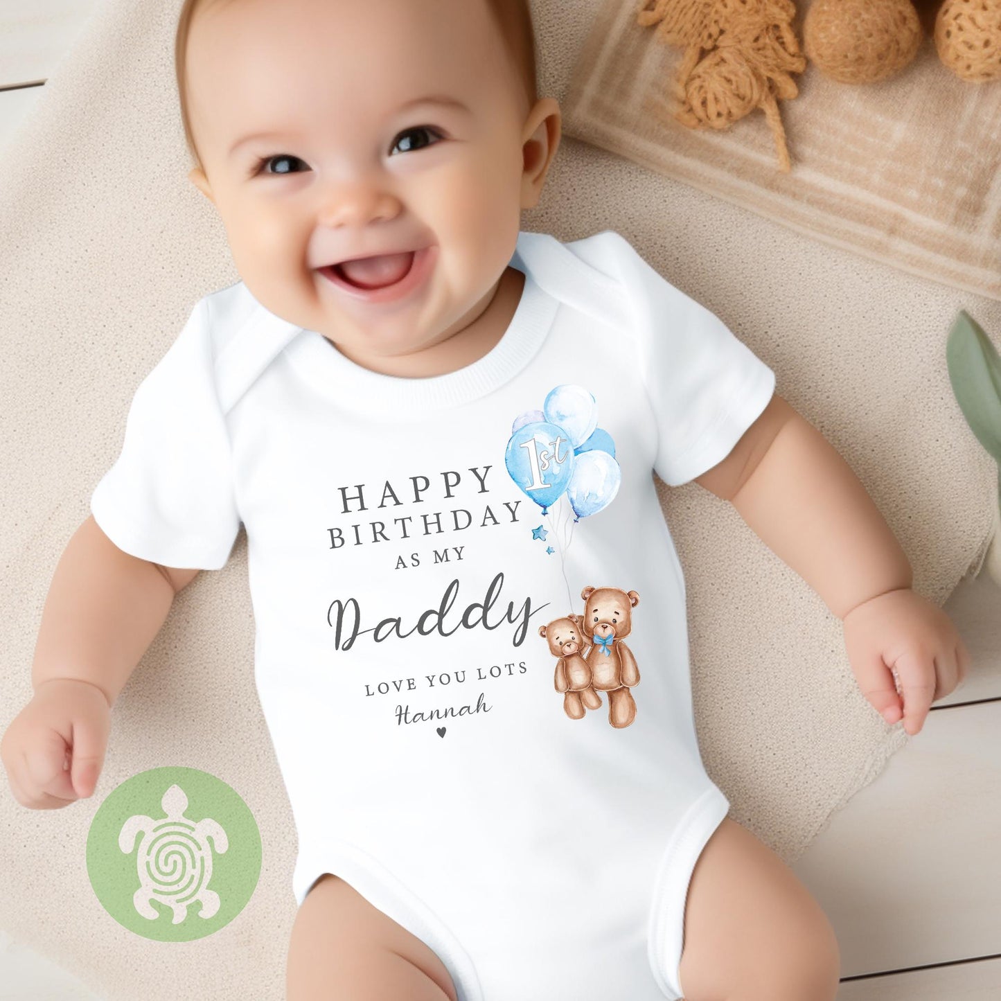 Happy 1st Birthday as my Daddy Love you Lots Baby Bodysuit Babygrow, Personalised Teddy Bear, Birthday As Parents Dad, Dada Gift