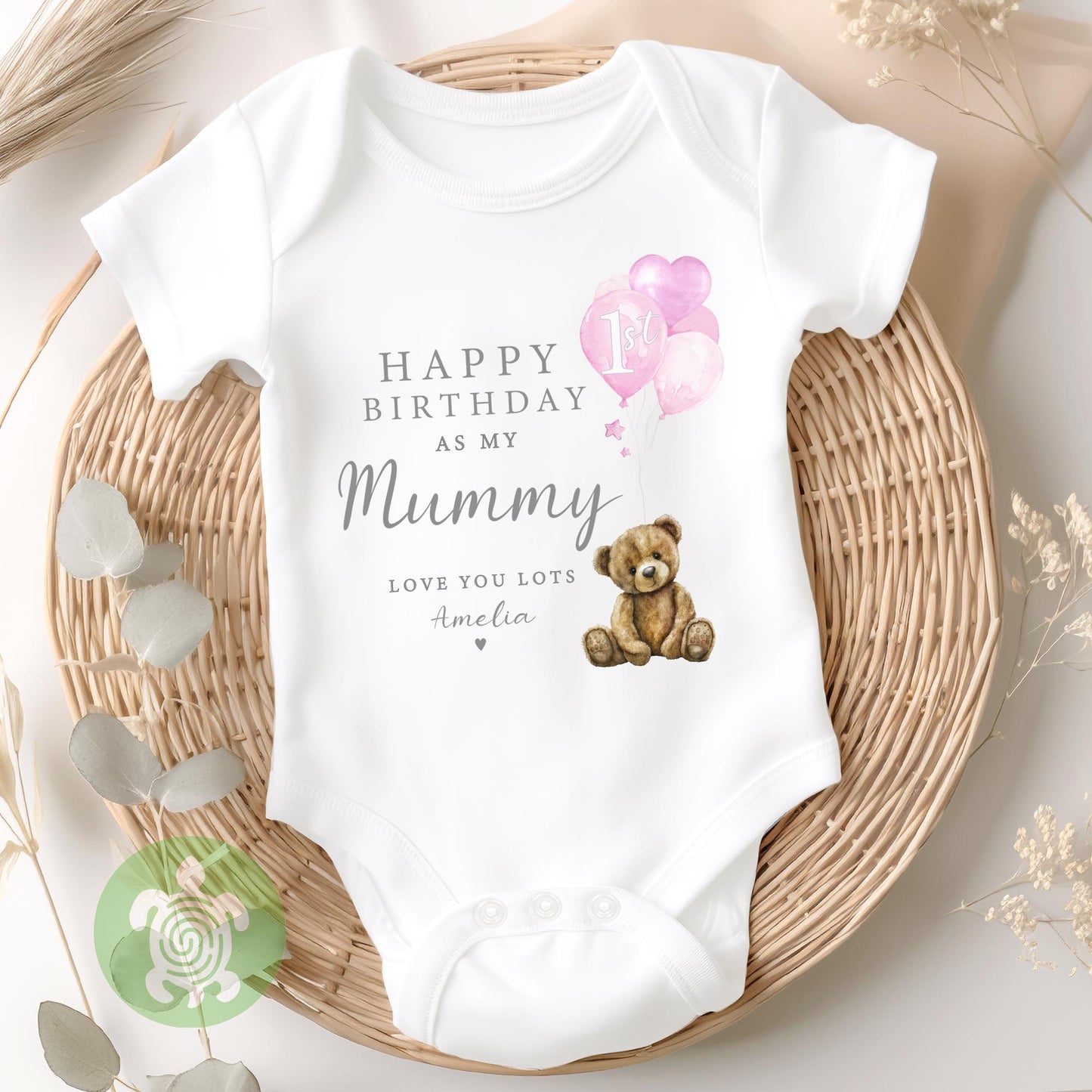 Happy 1st Birthday as my Mummy Babygrow Teddy Balloons, Mummy Birthday Gift, Mum Birthday Gift, New Mammy Gift, Baby vest, Sleepsuit