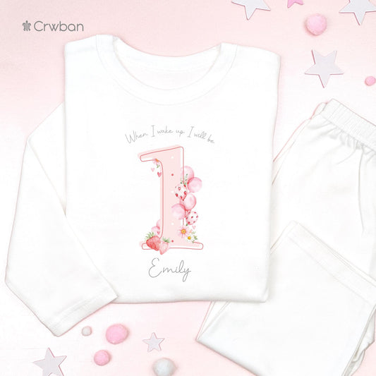 Strawberry When I Wake Up Personalised Birthday Kids Outfit, Birthday Morning Set, Custom Name Cotton Clothing Set, Tight-fitting style
