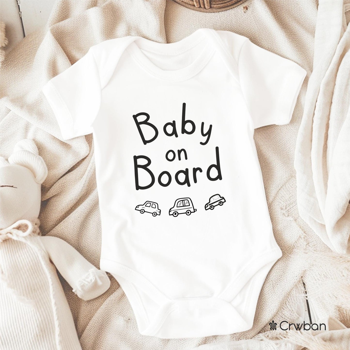 Baby on Board Cars Pregnancy Announcement Unisex White Babygrow Bodysuit Gift Baby Shower