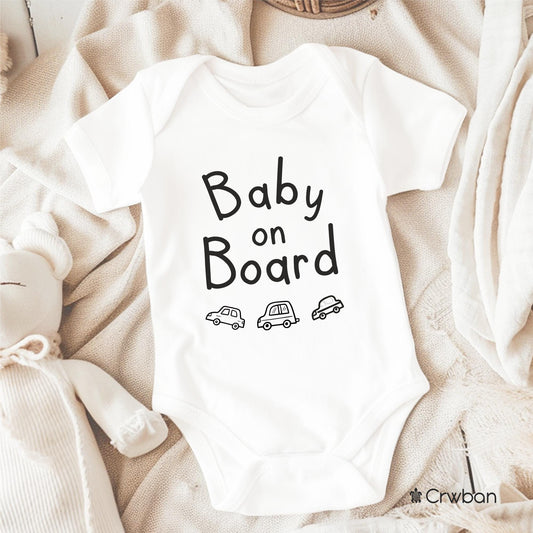 Baby on Board Cars Pregnancy Announcement Unisex White Babygrow Bodysuit Gift Baby Shower